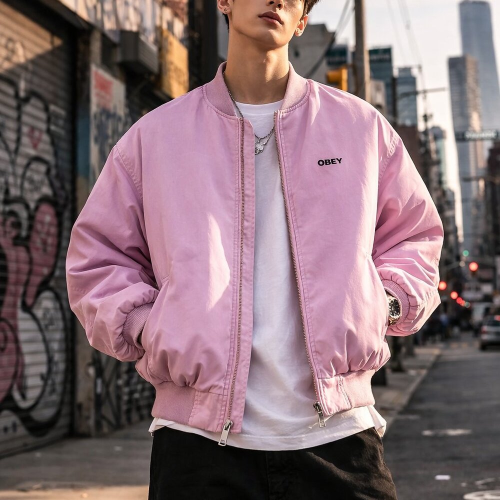 obey flight padded relaxed-fit woven-blend jacket SZ S - Picture 1 of 10